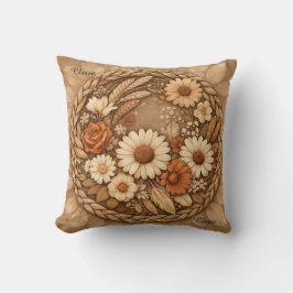 Almofada Boho Floral Woven Circle Customizable Throw Pillow