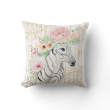 Boho Floral Zebra Travesseiro - Impressão Animal P