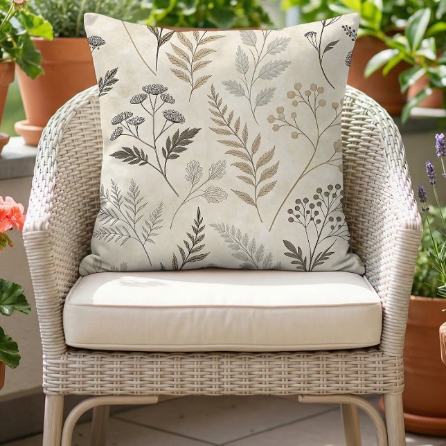 Almofada Boho Floresta Botânico Bege Neutro (Criador carregado)