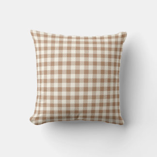 Almofada Boho Gingham Pattern Plaid Checkered Tan Brown