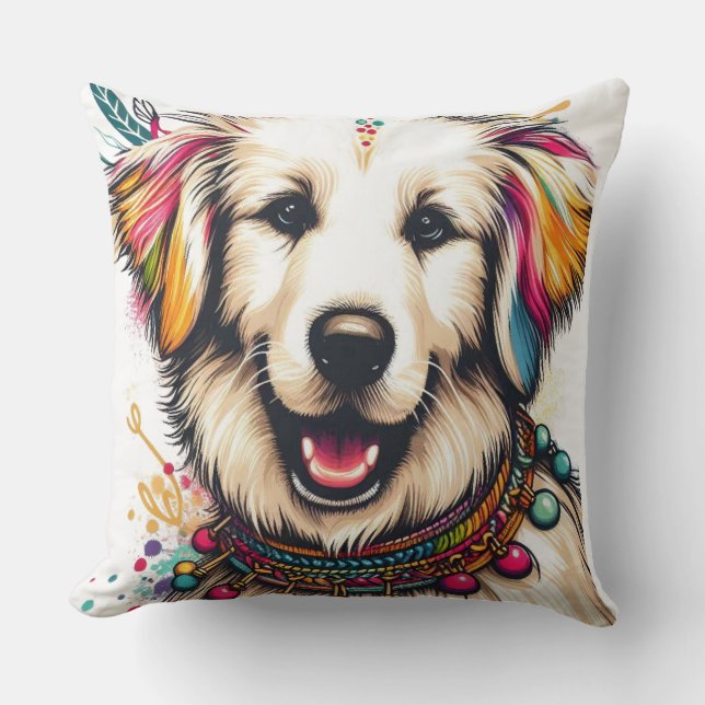 Almofada Boho Happy Dog - Na moda e Decoração vibrante (Frente)