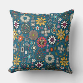 Almofada boho joia tesouros azul-pavão