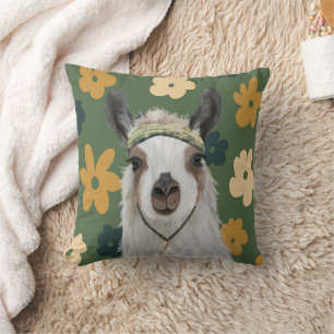 Almofada Boho Llama Flores Verdes