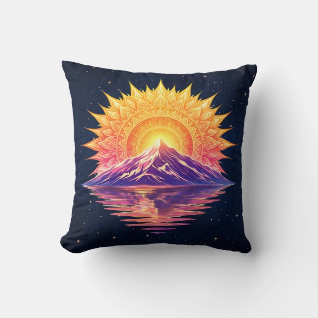 Almofada Boho Mandala Mountain Sunset | Cosmic Night Sky (Frente)