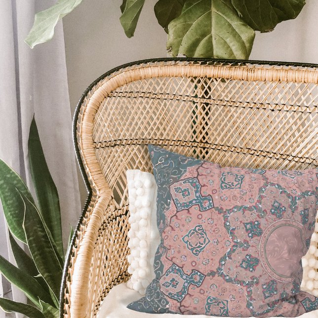 Almofada BOHO Marroquino Árabe Azul Cor-de-rosa Ephemera (Criador carregado)