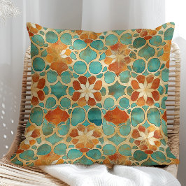 Almofada Boho Marroquino Turquesa e Floral Terracota