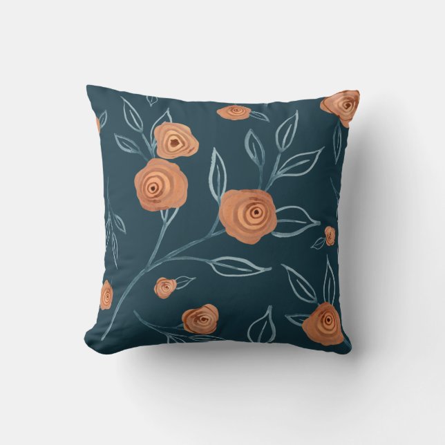 Almofada BOHO Moderno Floral Marinho Azul Terracotta (Frente)