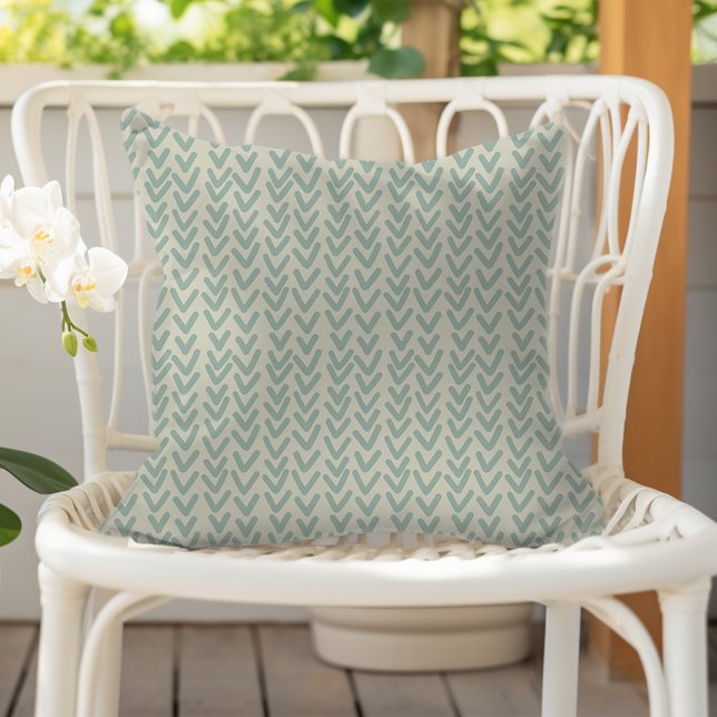 Almofada Boho Moderno Padrão V Verde Maresia Bege (Criador carregado)