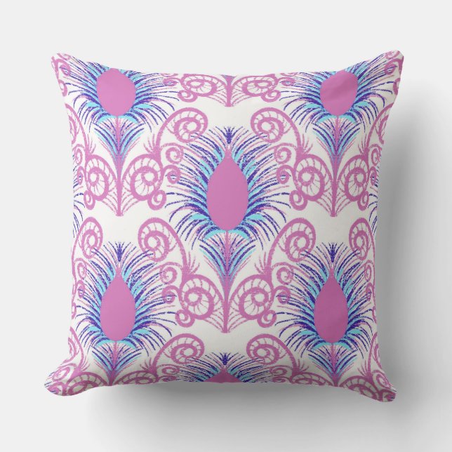 Almofada Boho Neon Pink Jewel Tone Peacock Feather (Frente)