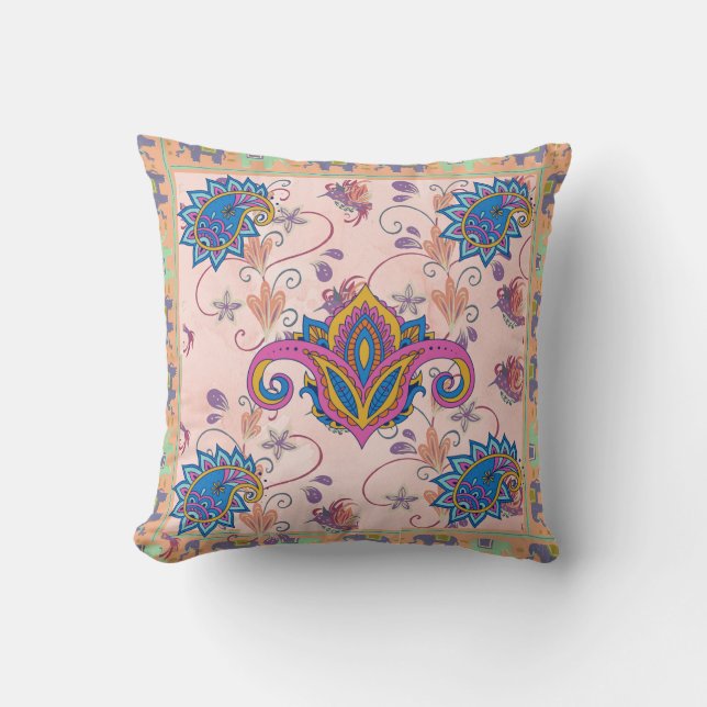 Almofada Boho paisley and elephant pattern_lmandala artwork (Frente)