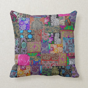 Almofada Boho Patchwork, amostras de sari antigas