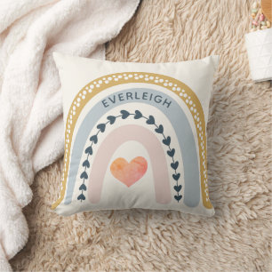 Almofada Boho Personalizado Aquarela Arco-Íris Nome Raparig