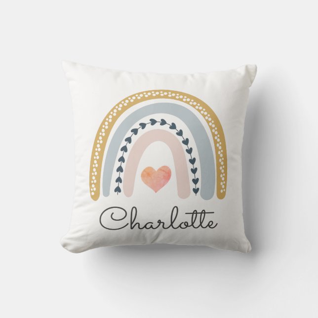 Almofada Boho Personalizado Aquarela Arco-Íris Nome Raparig (Frente)