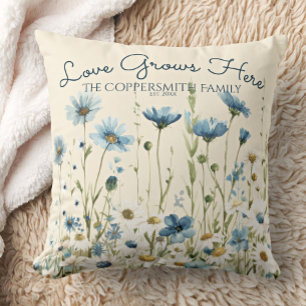 Almofada Boho Personalizado Azul, Flores, Família Daisies