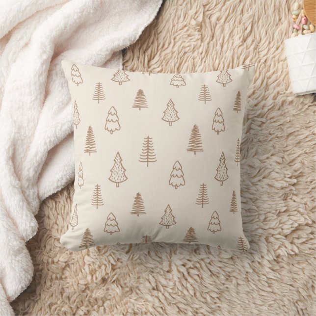 Almofada Boho Pine Trees Modern Winter Forest Neutral Beige (Cobertor)