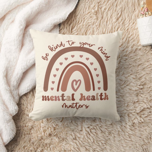Almofada Boho Rainbow Mental Health Seja gentil Com Sua Men (Cobertor)