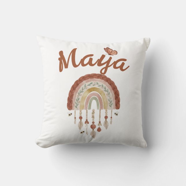 Almofada Boho Rainbow & Whimsical Bee Pattern Nursery Curta (Frente)