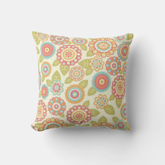 Almofada Boho Retro Funky Flowers Floral Patterno (Creme)