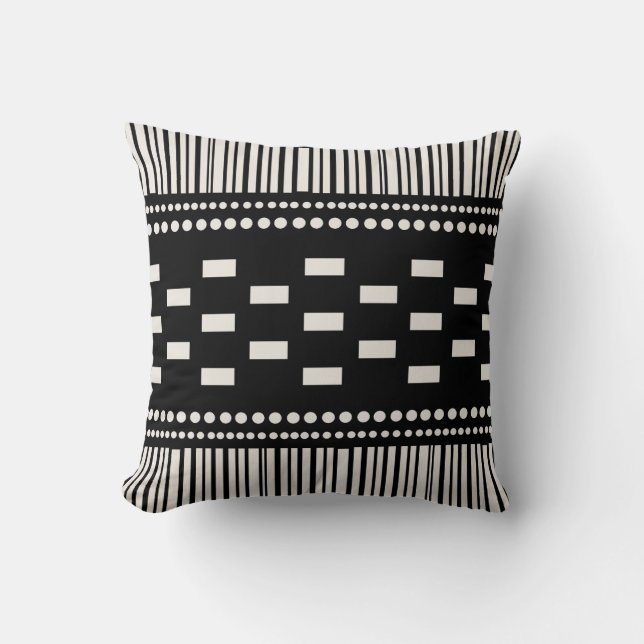 Almofada Boho Scandinavian Lines Dots Black White (Frente)