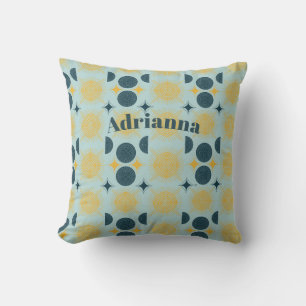 Almofada Boho Sol Lua Estrelas Bebê Azul Amarelo Personaliz