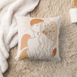 Almofada Boho Sun Goddess – Minimal Line Art Pillow