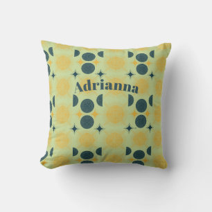 Almofada Boho Sun Moon Stars Mint Blue Yellow Personalizado
