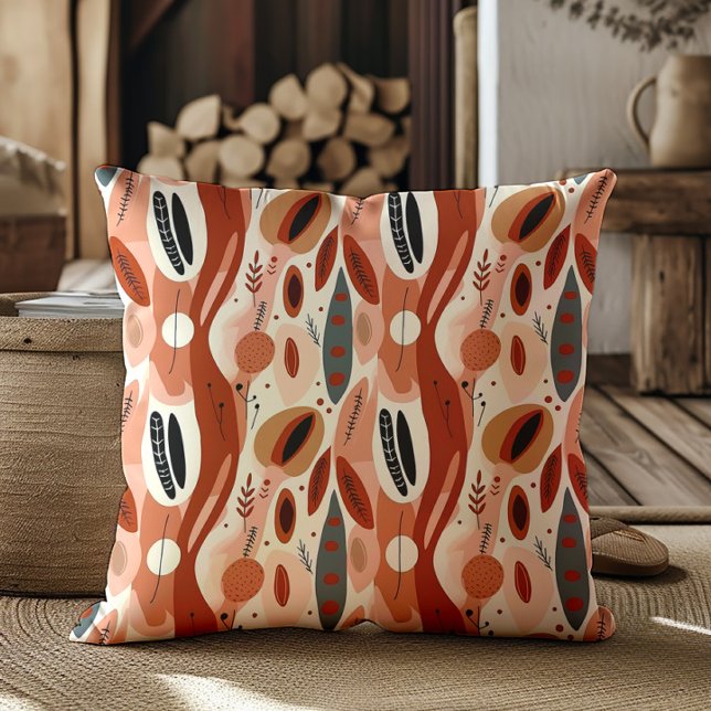 Almofada Boho Terra Cotta Abstrato Tons Terrosos Quentes (Terra cotta boho abstract decorator pillow)