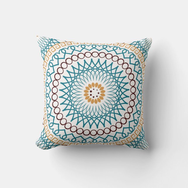 Almofada Boho Travesseiro decorativo Brown Teal Dourado (Frente)