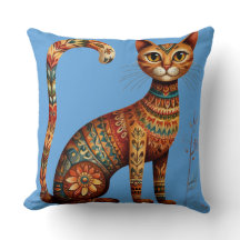 Boho Tribal Gato Arte Popular Fofa com Flores