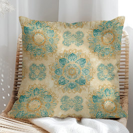 Almofada Boho Turquesa e Bege Areia Mandala