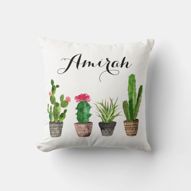 Almofada Boho Watercolor - Travesseiro Personalizado Sucule (Frente)