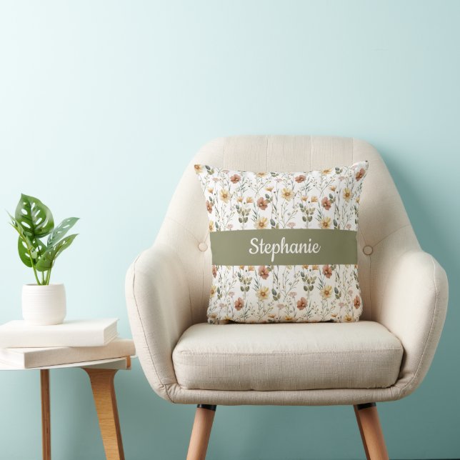 Almofada Boho Watercolor Wildflower Monogram Name (Cadeira)