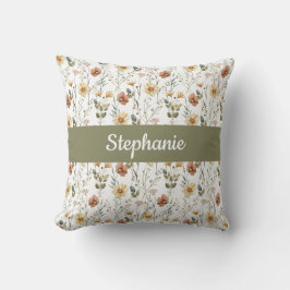 Almofada Boho Watercolor Wildflower Monogram Name