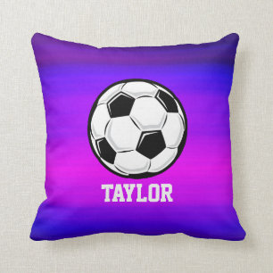 Almofada Bola de futebol; Azul violeta vibrante e magenta