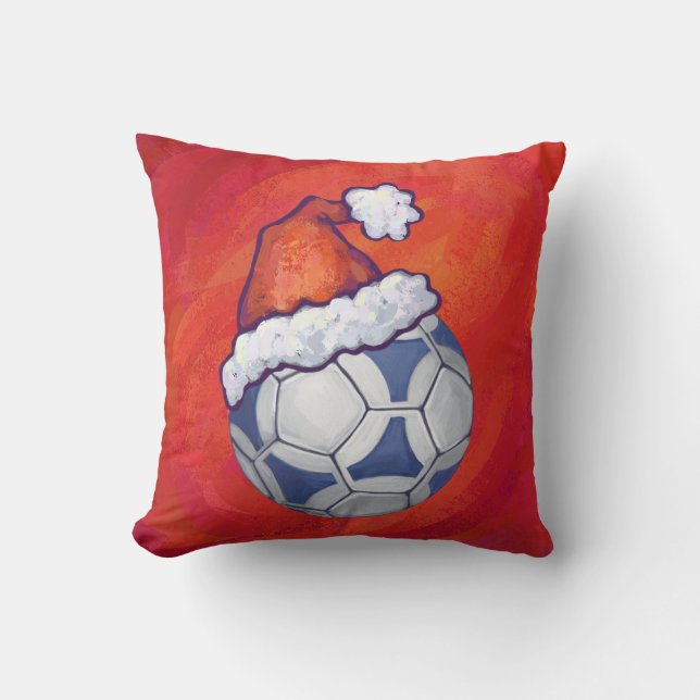 Almofada Bola de Futebol Festivo Azul e Branco em Vermelho (Frente)