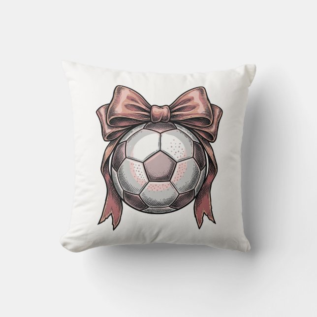 Almofada Bola de Futebol Vintage com Laço Rosa (Frente)