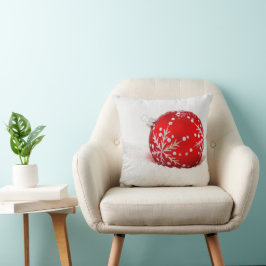 Almofada Bola de Natal Vermelha com Floco de Neve