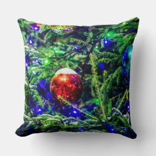 Almofada Bola Vermelha de Árvore de Natal Verde