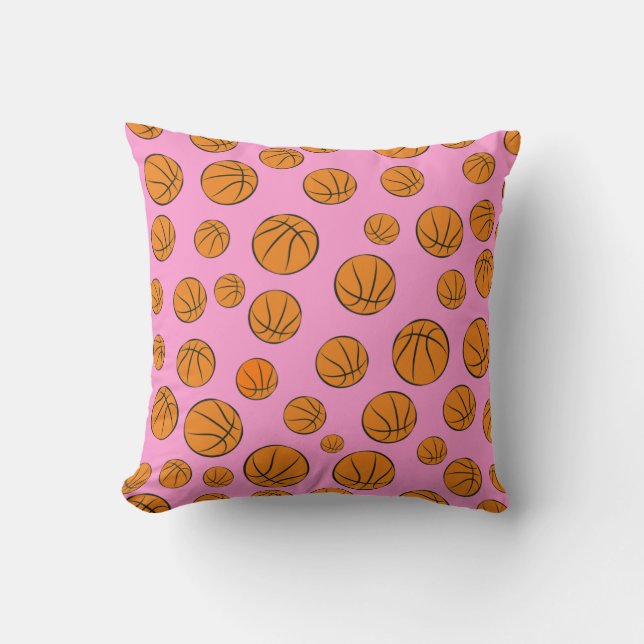 Almofada Bolas de Basquete em Fundo Rosa (Frente)
