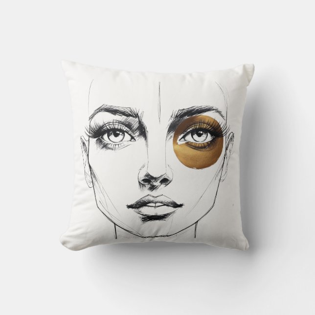 Almofada Bold Abstract Female Face with Gold Eye Accent – A (Frente)