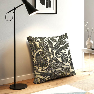 Almofada Bold Black and Cream Tropical Jungle Animals 