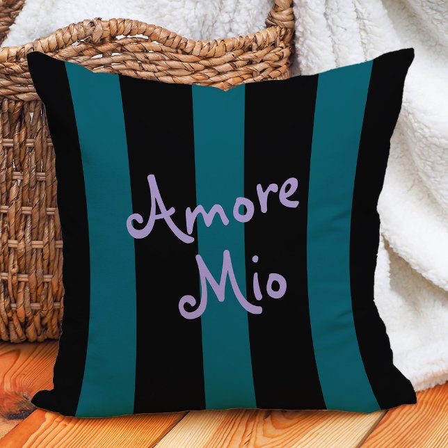 Almofada Bold Black and Teal Stripes | Amore Mio (Criador carregado)