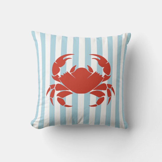Almofada Bold Crab and Blue Stripes Ocean Beach Decor (Frente)