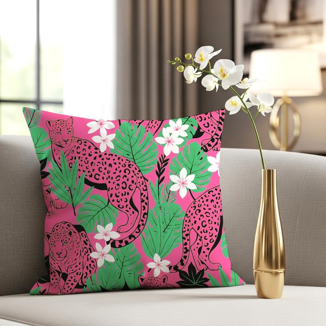 Almofada Bold Hot Pink Leopard Tropical Jungle Seamless Pat (Criador carregado)