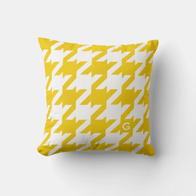 Almofada Bold houndstooth amarelo moderno com monograma (Frente)