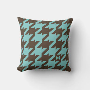 Almofada Bold houndstooth castanho-bravo moderno com monogr