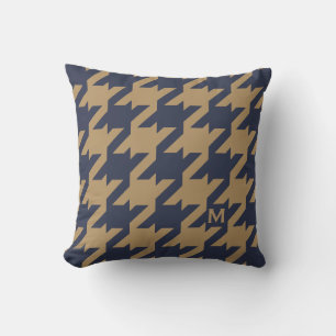 Almofada Bold houndstooth castanho-marinho moderno com mono