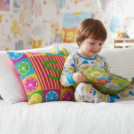 Almofada Bold S Initial Citrus Squares Vibrant