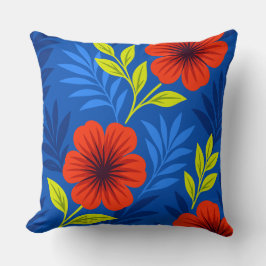 Almofada Bold Vermilion Red Florals with Elegant Leaves