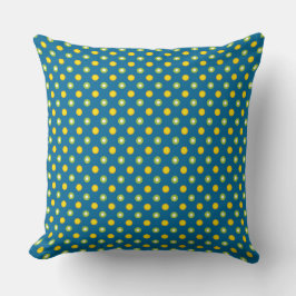 Almofada Bolinhas Amarelas Verdes Quirky em Azul Escuro